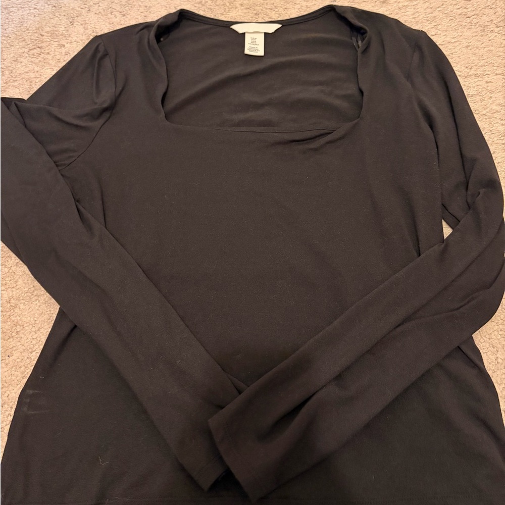H&M Black Square Neck Long Sleeve Top (size: m)